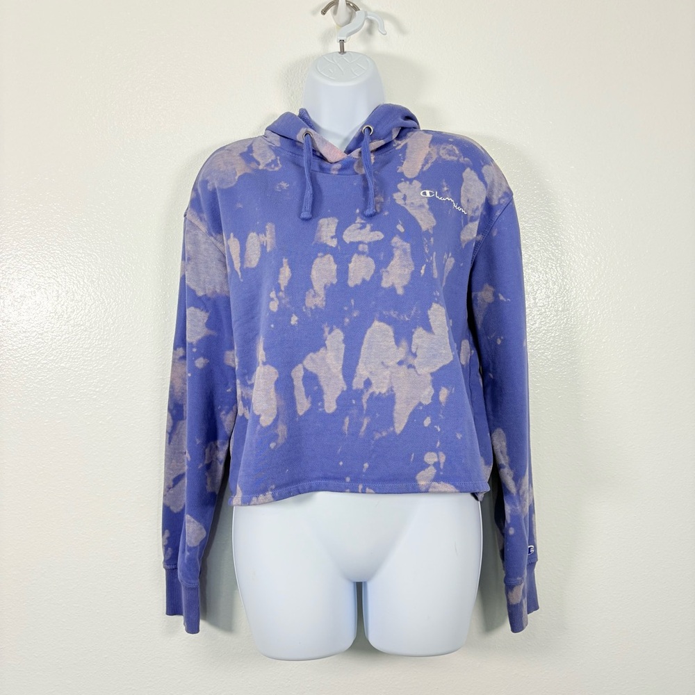 Champion Women's Purple W/ Pink &Grey Tie-Dye Cropped Hoodie SzM